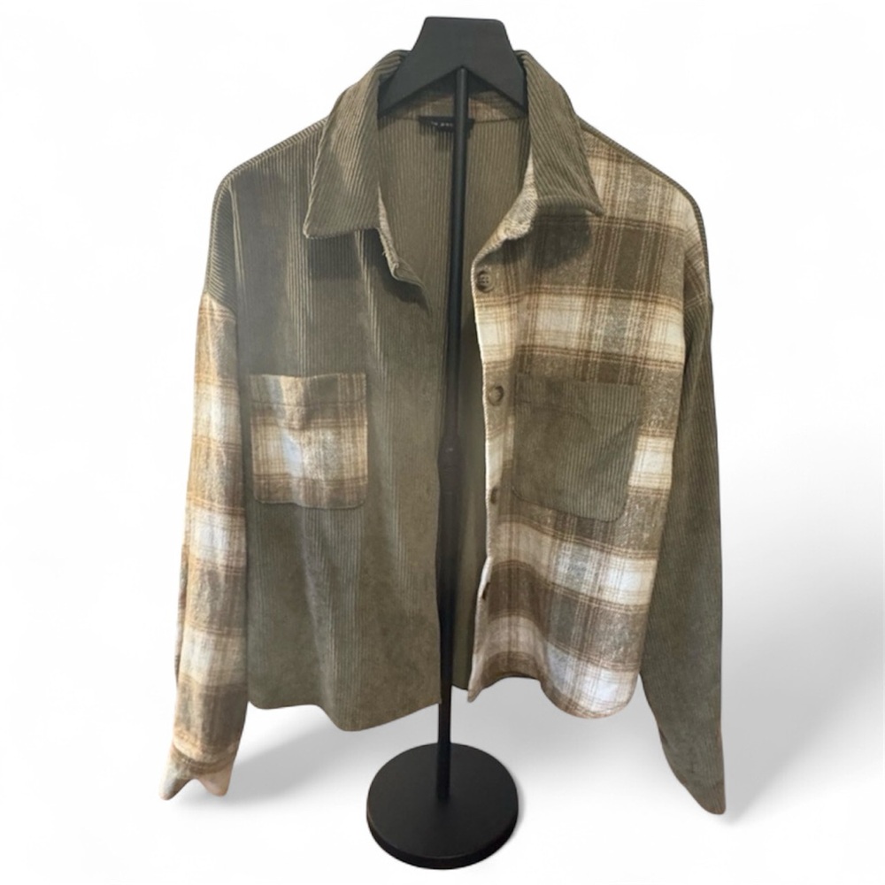 NWOT Blu Pepper Olive & Brown Plaid Corduroy Jacket
